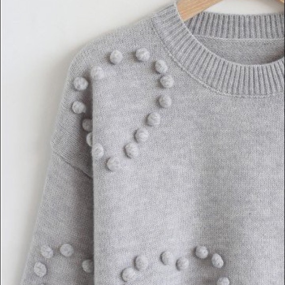 Pom Pom Embellished Knit Sweater in Grey - Picture 4 of 5